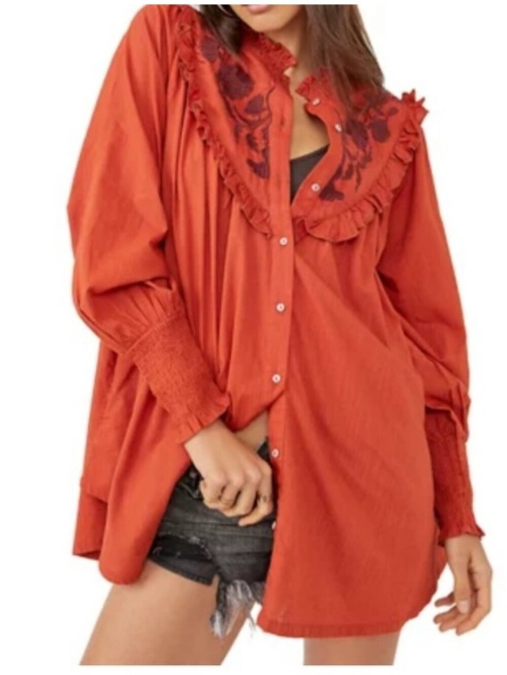 Free People Rose Vines Embroidered Top in Iron Combo Size Small